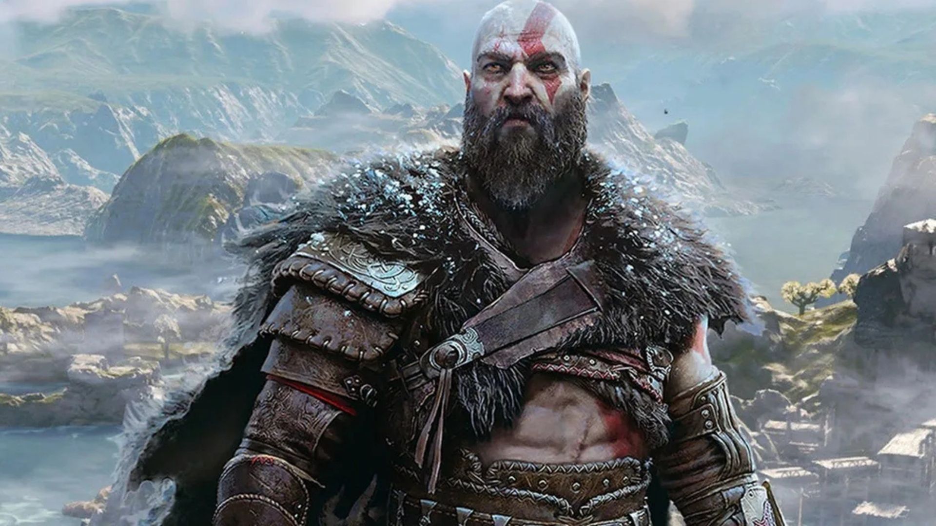 Kratos stands on a mountainside