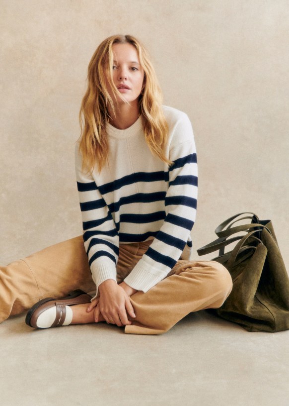 Bastien Jumper - Ecru / Navy - Merino Wool - S&amp;eacute;zane