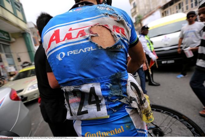 Brett Lancaster's jersey in shreds after a stage 2 crash