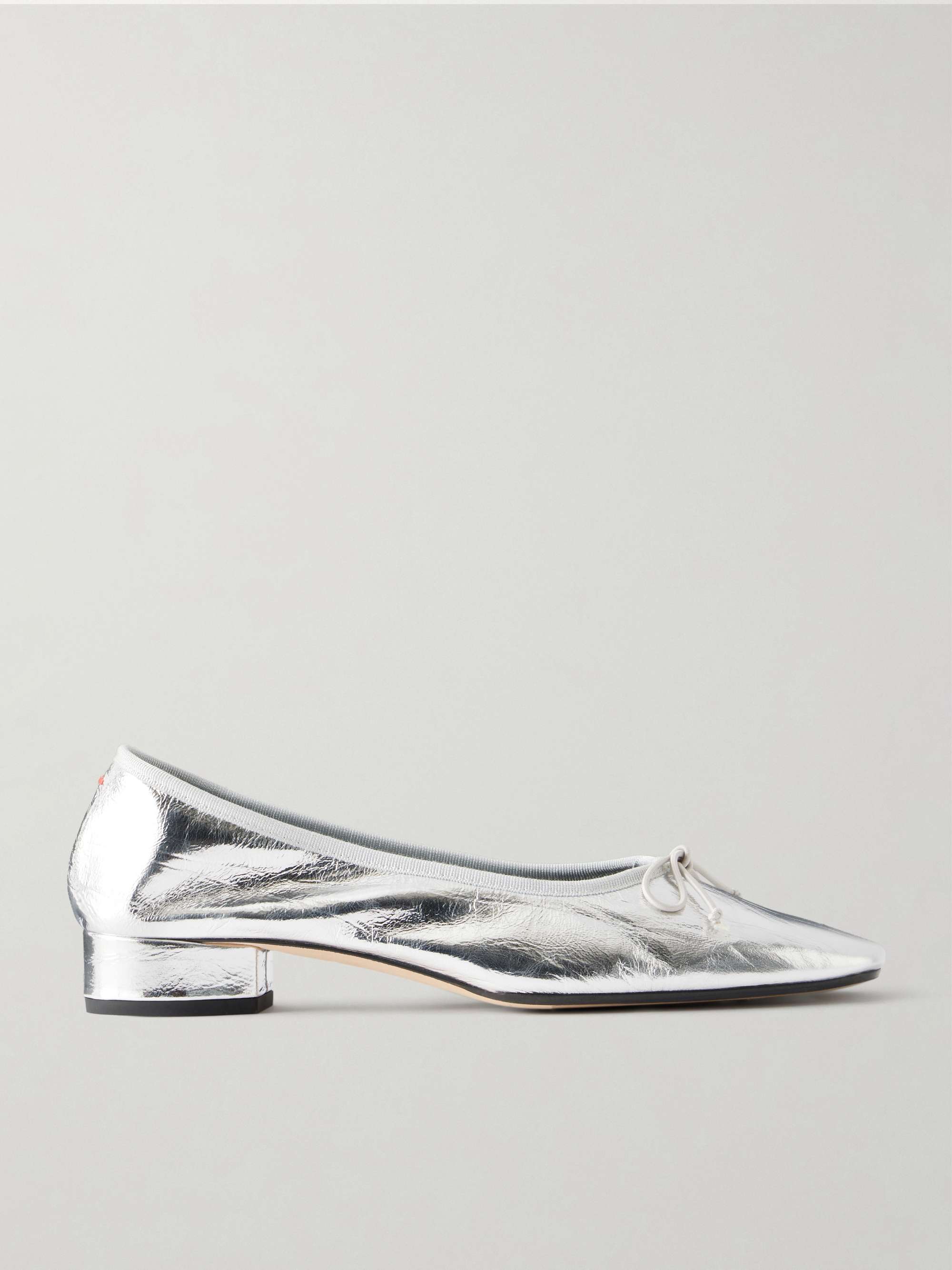 Onda Bow-Detailed Crinkled Metallic Leather Pumps