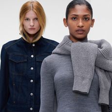two models wear the gap x victoria beckham colleciton.