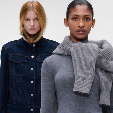two models wear the gap x victoria beckham colleciton.