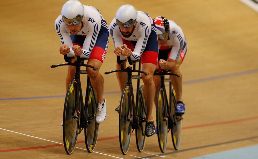 Bradley Wiggins waits his turn during the team pursuit.