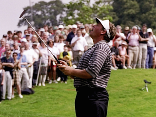 This missed putt would have given Darren Clark a record-breaking ninth consecutive birdie at the K Club in 1999