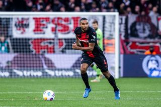 Newcastle United target Jonathan Tah of Leverkusen runs with the ball during the Bundesliga match between Bayer 04 Leverkusen and 1. FC Union Berlin at BayArena on November 12, 2023 in Leverkusen, Germany. (Photo by Mika Volkmann/Getty Images)