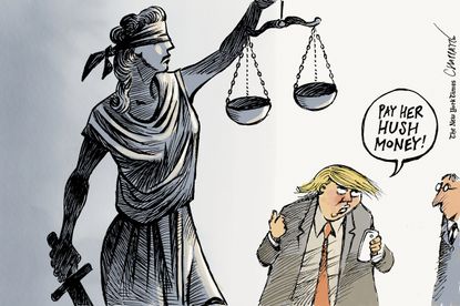 Political cartoon U.S. Trump liberty hush agreement