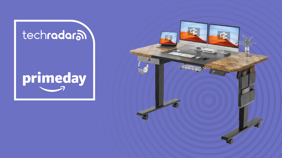 Standing desk beside a Prime Day badge