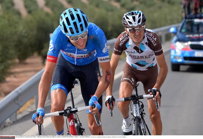 Breakaway riders Ryder Hesjedal (Garmin-Sharp) and Hubert Dupont (Ag2r-La Mondiale)