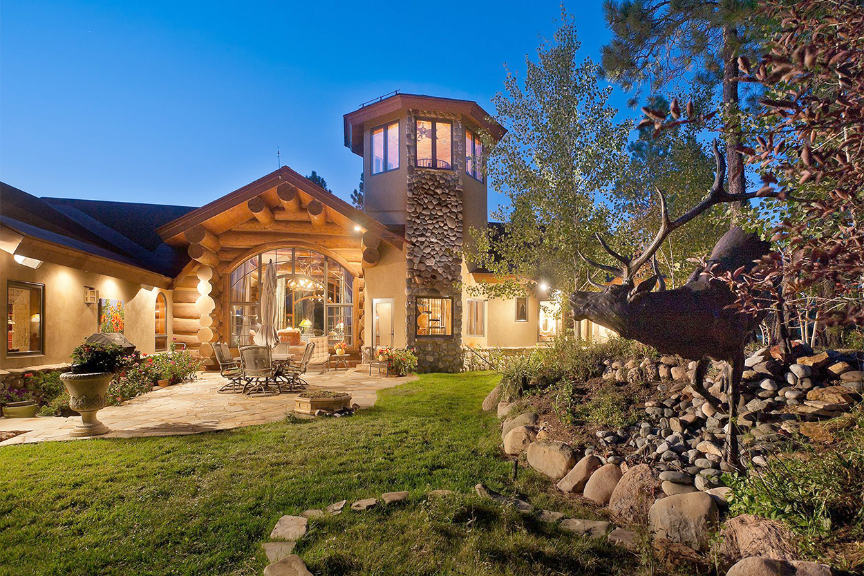 Log and stone home exterior