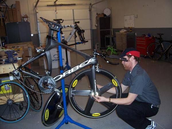 KBS mechanic Eric Jellum was kept very busy as he prepped his team's time trial bikes and then packed them up for shipping to the team's service course.