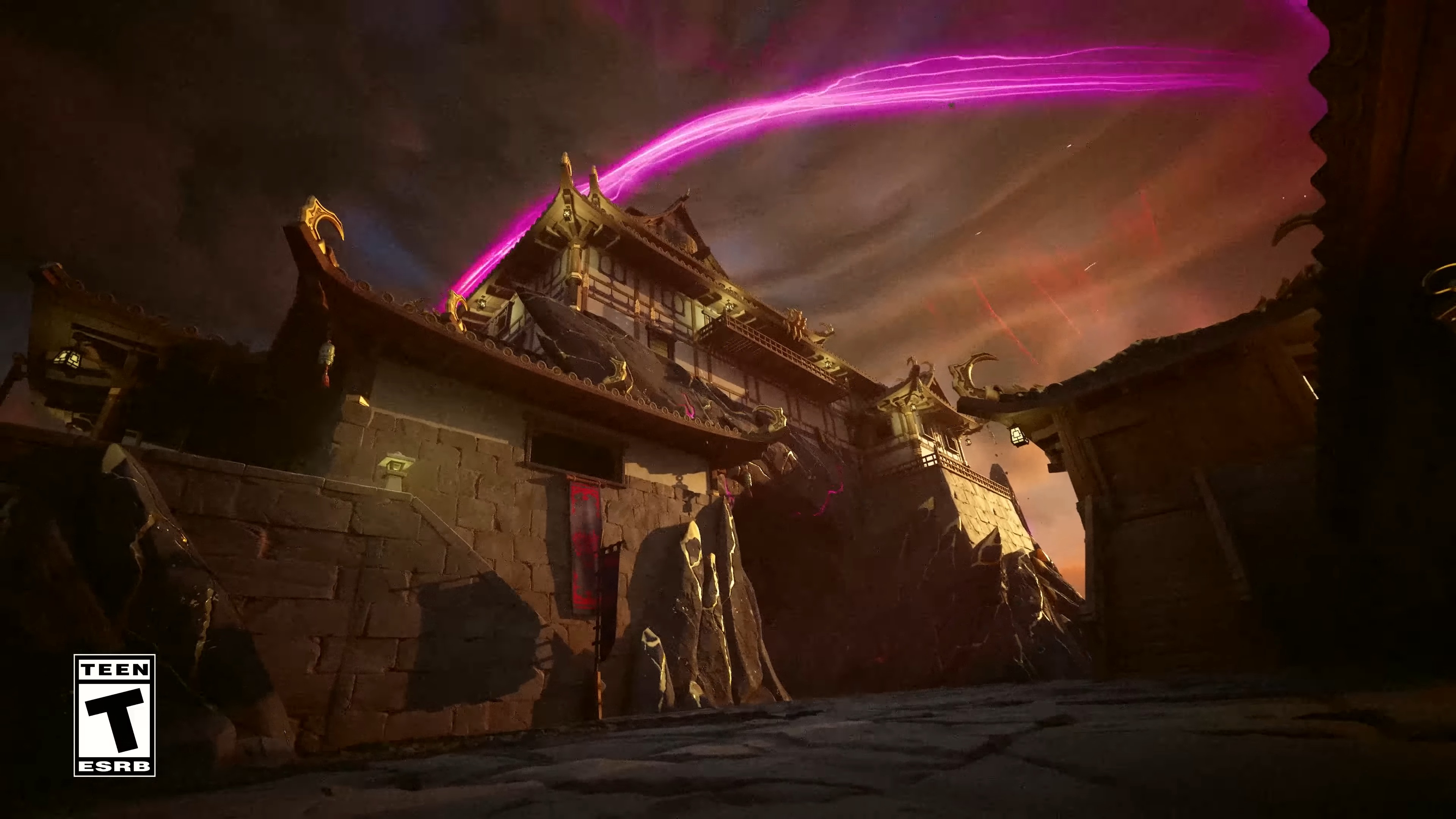A pink light arcs over Demon's Domain