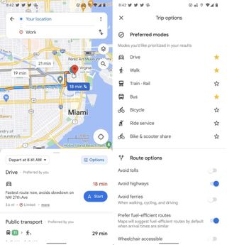 google maps preferred transport update screenshots
