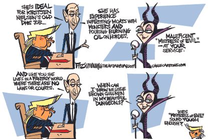 Political Cartoon U.S. Trump Kristjen Nielsen resignation Maleficent new job