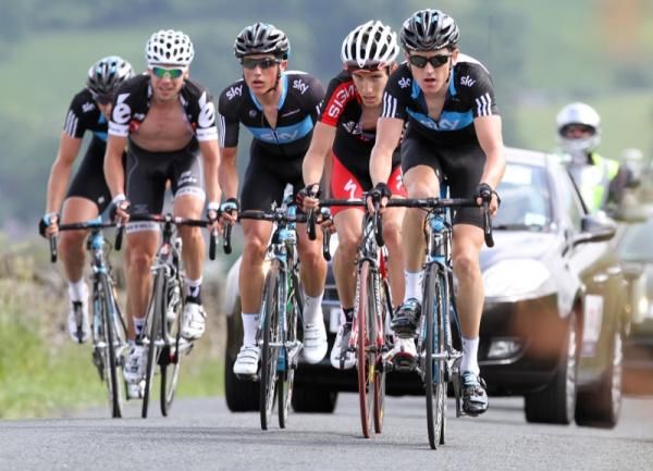 Geraint Thomas (Sky) leads the break.