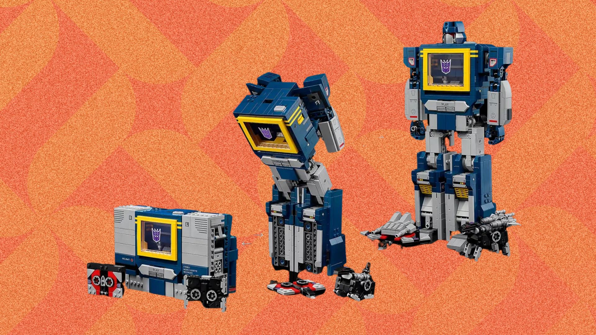 LEGO Soundwave on an orange background 