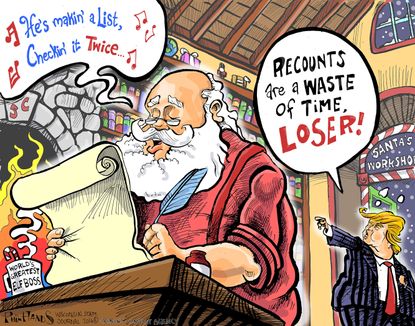 Political cartoon U.S. Donald Trump recount opinion Christmas holiday