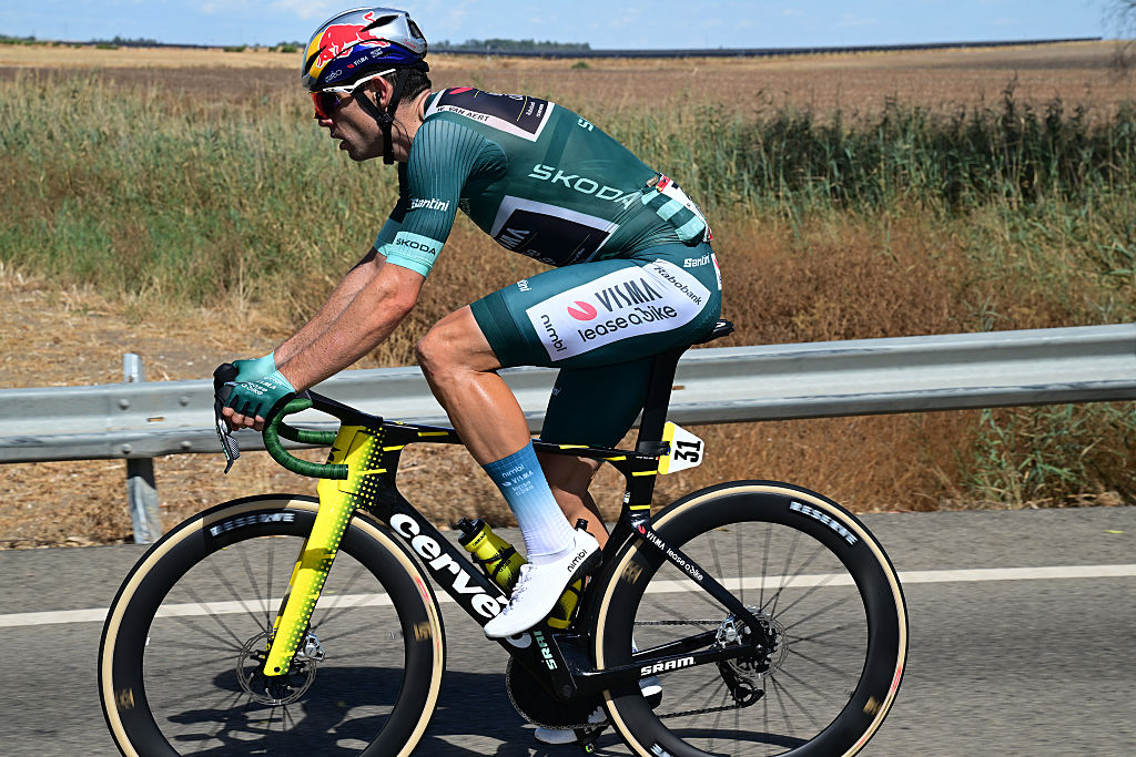 SEVILLA, SPAIN - SEPTEMBER 09: Wout Van Aert of Belgium and Team Visma | Lease a Bike - Green Points Jersey competes during the La Vuelta - 81st Tour of Spain 202, Stage 17 a 185km stage from Dos Hermanas to Sevilla / #UCIWT / stage from on September 09, 2026 in Sevilla, Spain. (Photo by Tim de Waele/Getty Images)