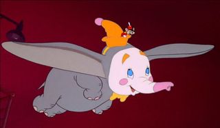 Dumbo flying with clown makeup