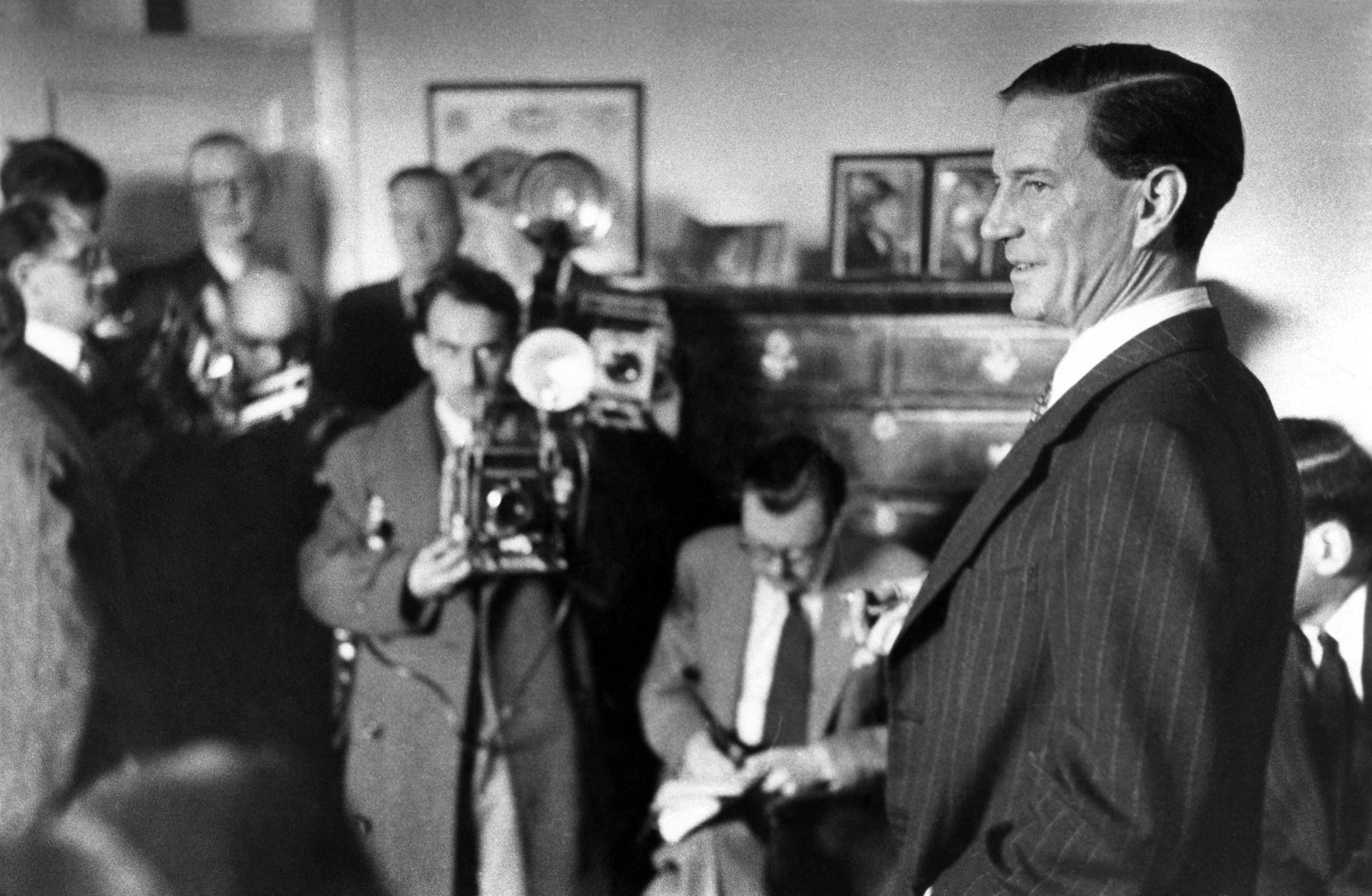 Kim Philby is interviewed by the press