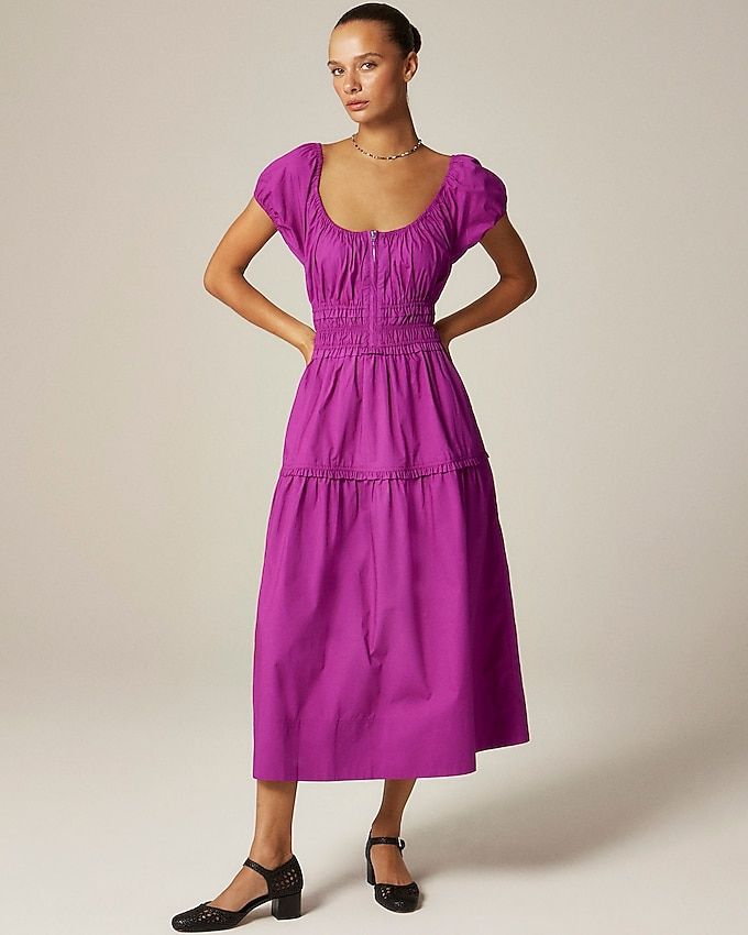 Tiered Midi Dress in Cotton Poplin