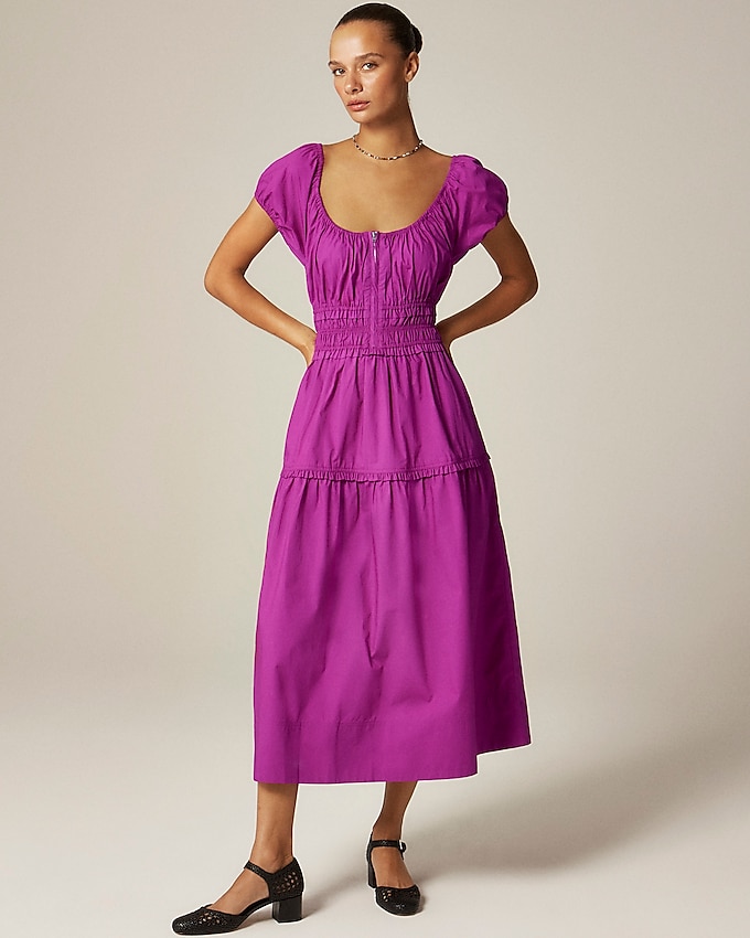 Tiered Midi Dress in Cotton Poplin