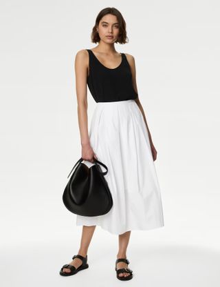 Midaxi A-line skirt with pure cotton box pleats