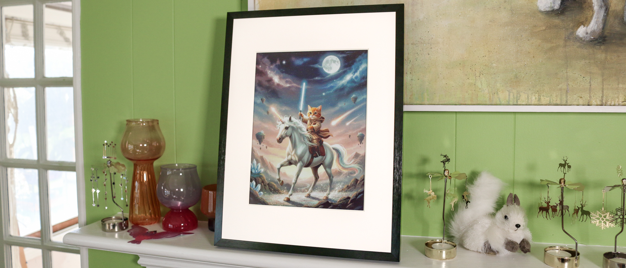 A Switchbot photo frame on a mantlepiece