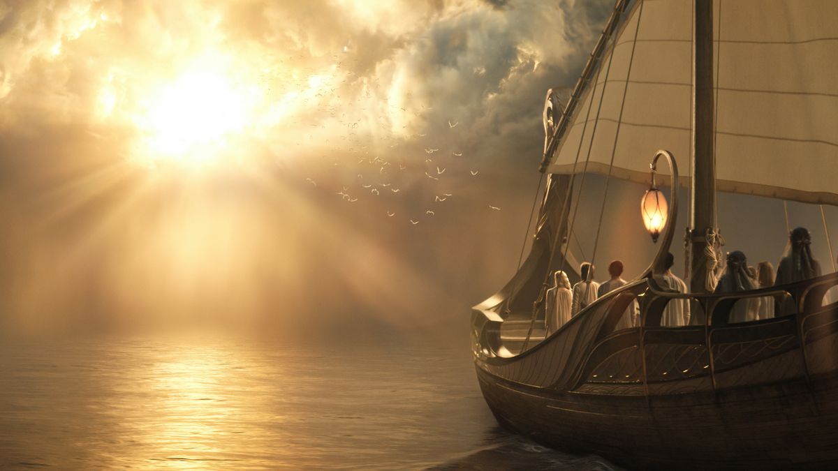 Galadriel and her band of elves enter Valinor by boat in The Lord of the Rings: The Rings of Power.