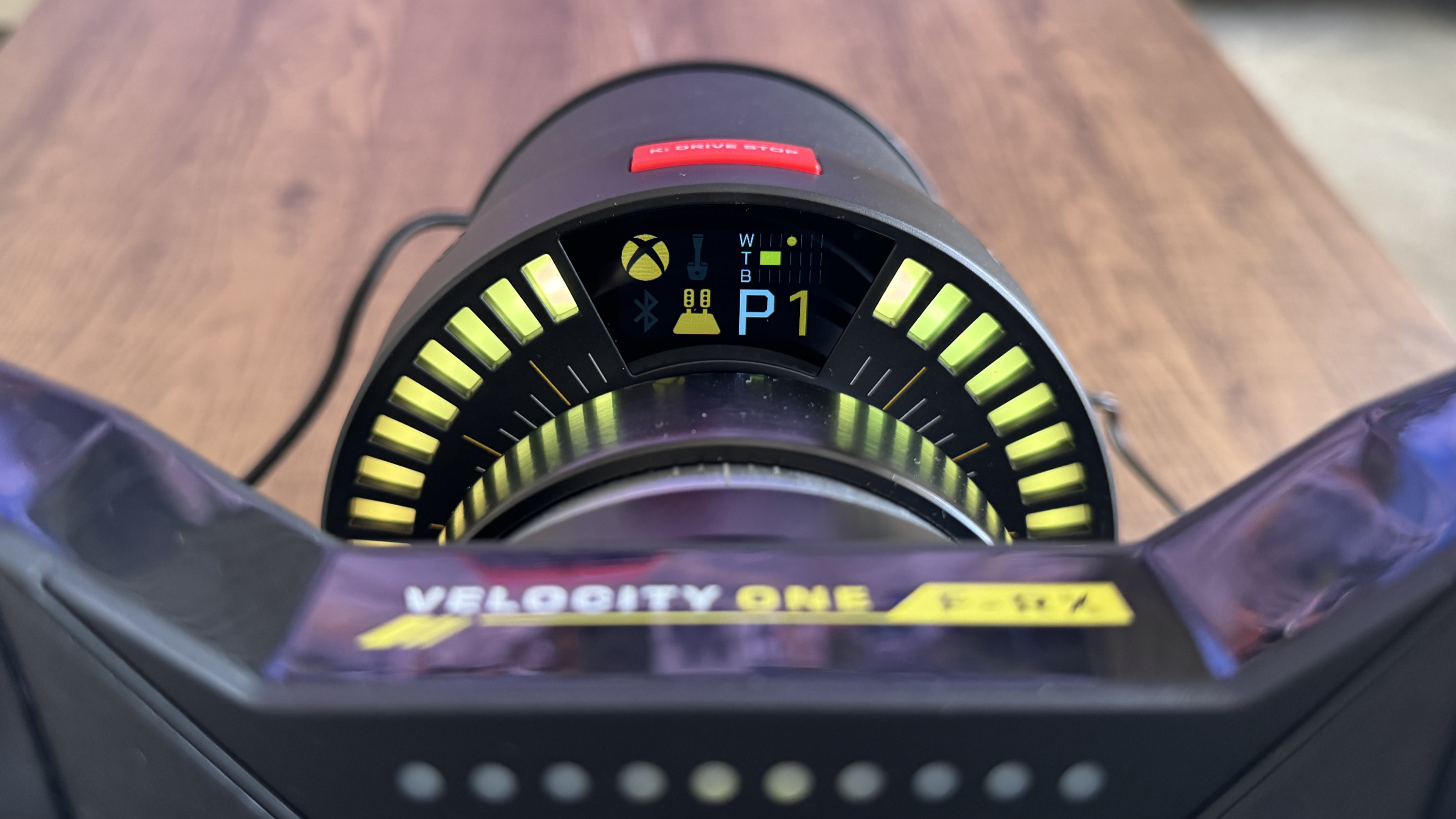 The OLED display on the Turtle Beach VelocityOne Race KD3 wheelbase