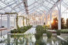 longwood gardens, lush greenery and a greenhouse