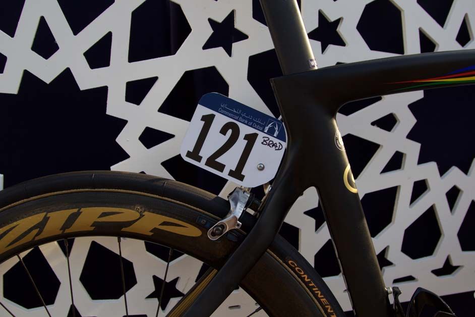 So that he doesn't forget Bradley Wiggins' name is written on his number