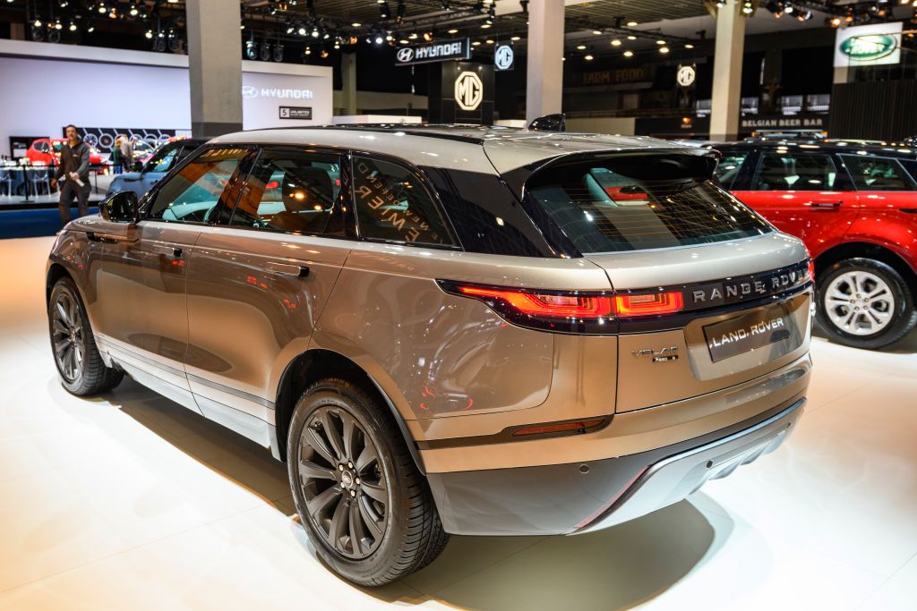 The back of a jeep developed by Jaguar Land Rover on display at a car show