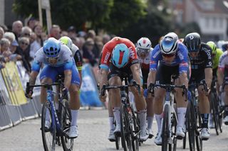 Omloop van het Houtland 2022 75th Edition Eernegem Lichtervelde 1964 km 21092022 Jasper Philipsen BEL Alpecin Fenix Arnaud De Lie BEL Lotto Soudal photo Tim Van WichelenCVSprintCyclingAgency2022