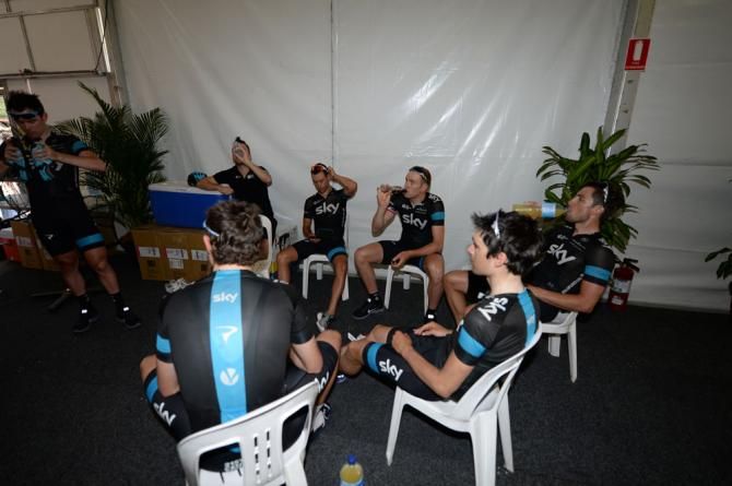 The Team Sky riders cool down after training