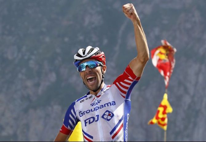 Thibaut Pinot (Groupama-FDJ) celebrates victory on the Col du Tourmalet on stage 14 of the 2019 Tour de France