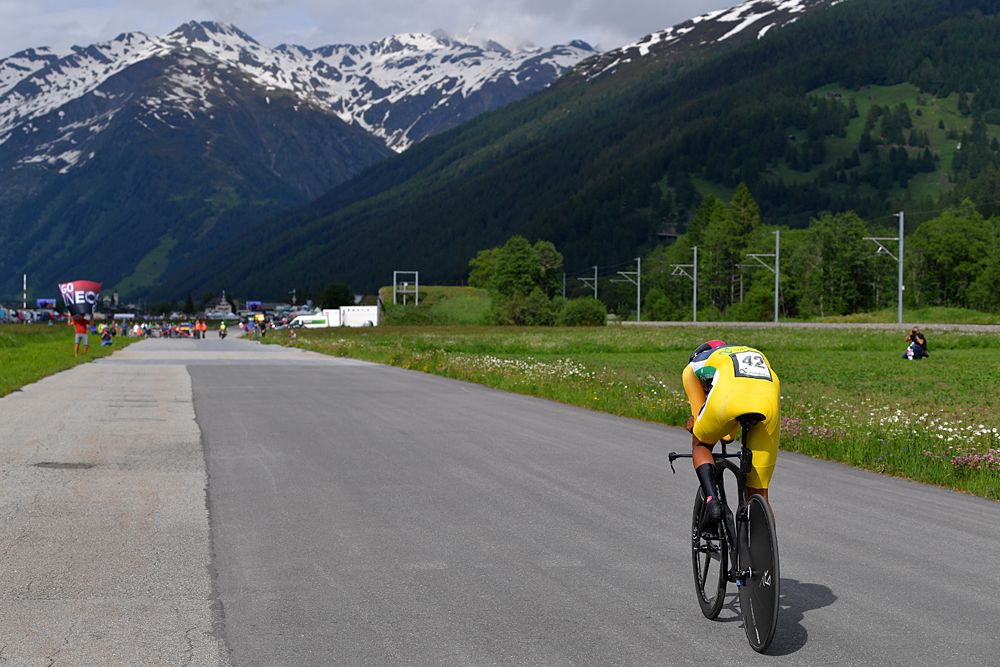 Egan Bernal (Team Ineos) racing the stage 8 time trial at Tour de Suisse