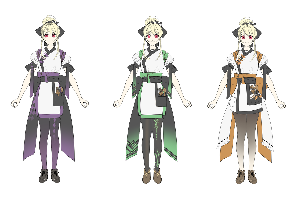 Concept art showin anime design characters for a fantasy video game