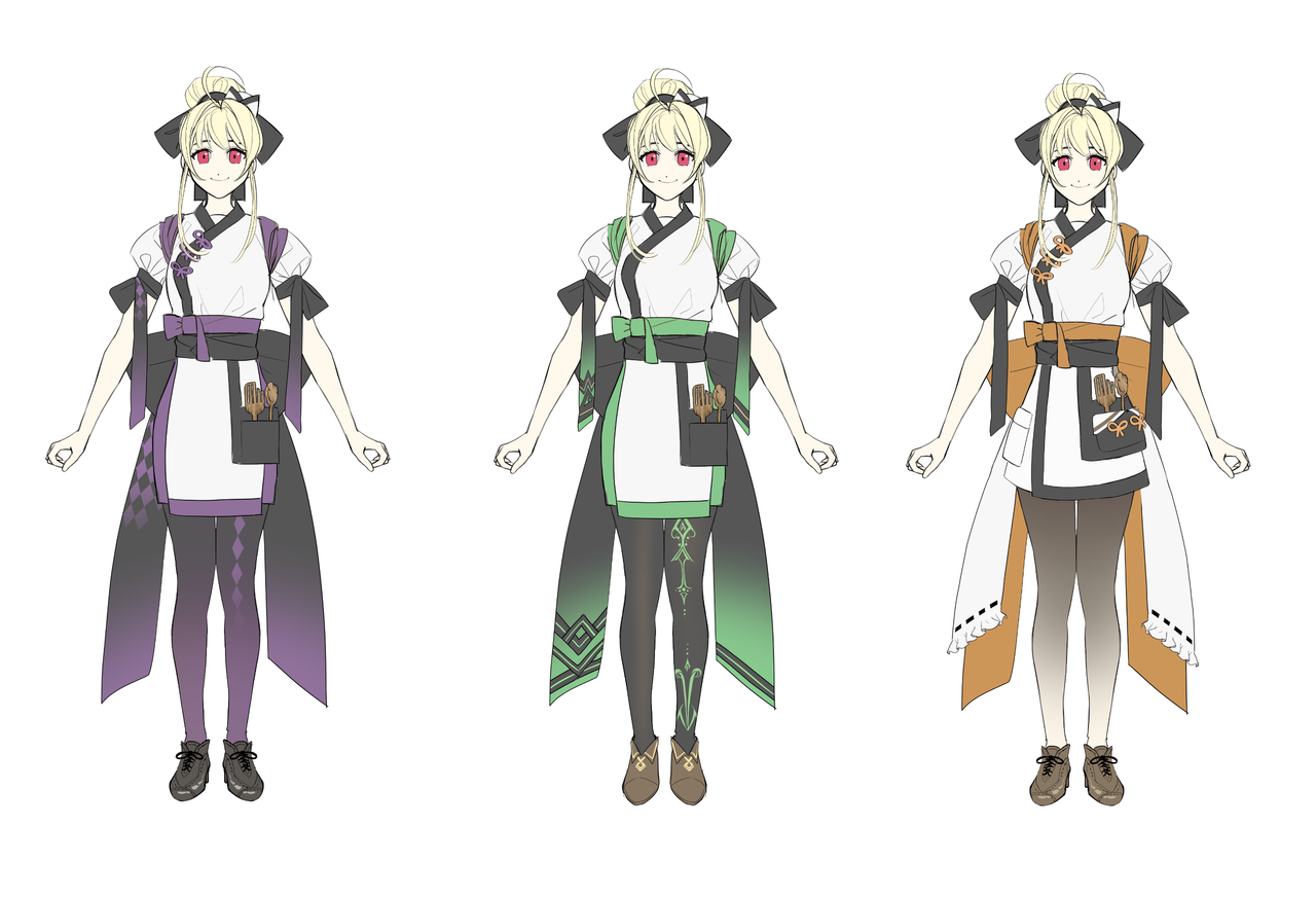 Concept art showin anime design characters for a fantasy video game