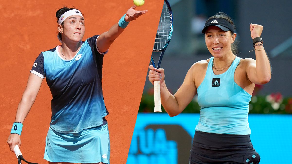 Composite image of 2022 Madrid Open tennis finalists Ons Jabeur &amp; Jessica Pegula