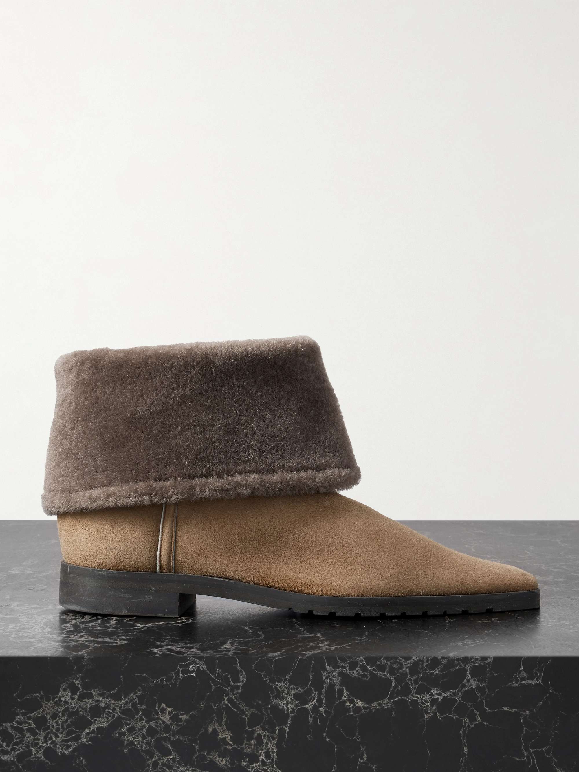 Shearling-Trimmed Suede Ankle Boots