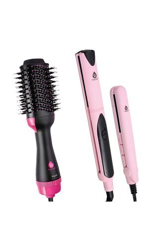 Pursonic Hair Styling Power Bundle Hair Dryer & Volumizer Brush + Flat Iron Hair Straightener With Free Travel Straightener