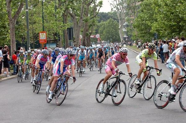 Race Leader Danilo Di Luca rides through the streets of Milano.