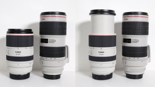 The Canon RF 70-200mm f/2.8L IS USM (left of each image) compared to the Canon EF 70-200mm f/2.8L IS III USM