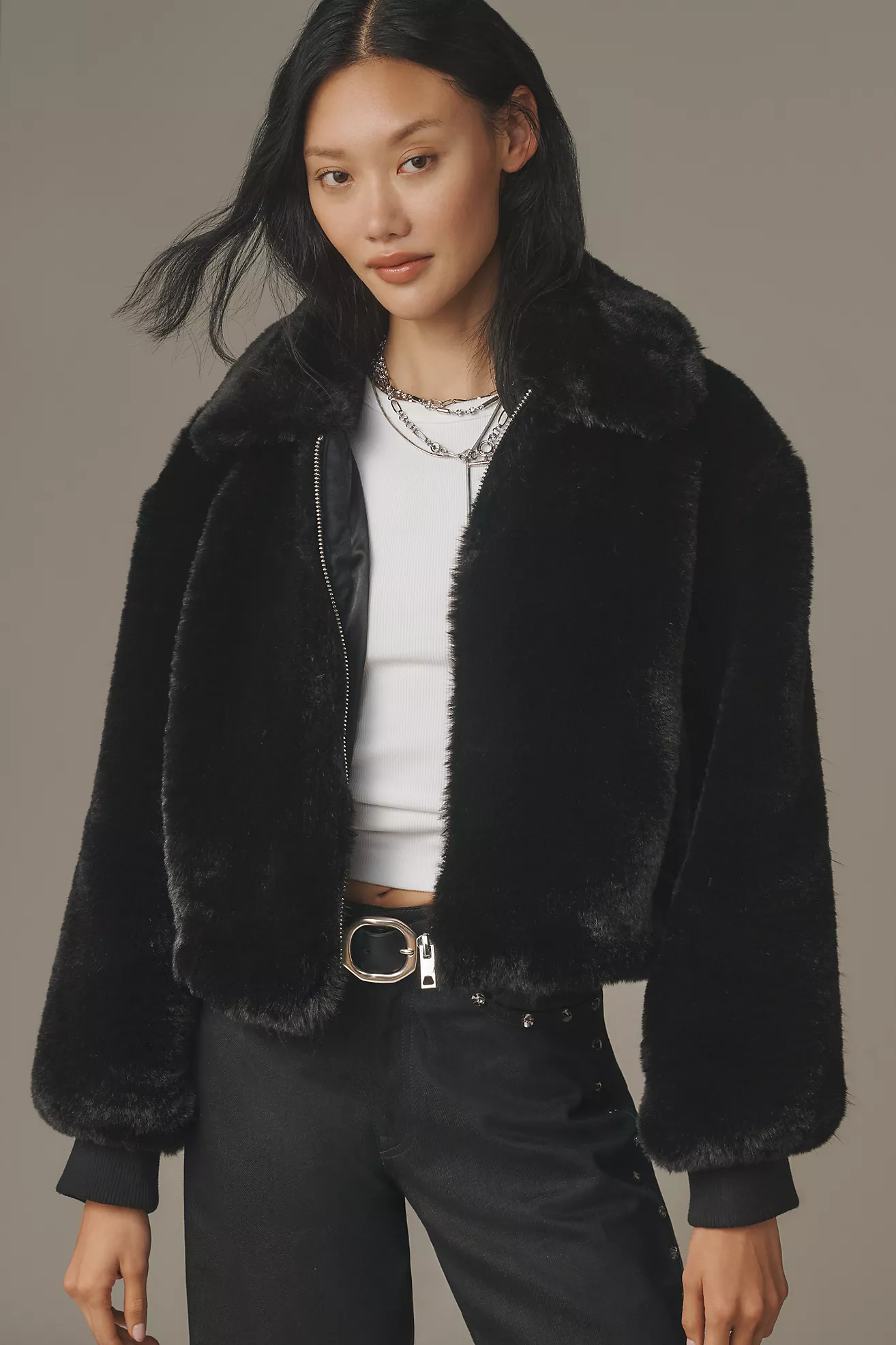 Maeve Crop Faux Fur Coat