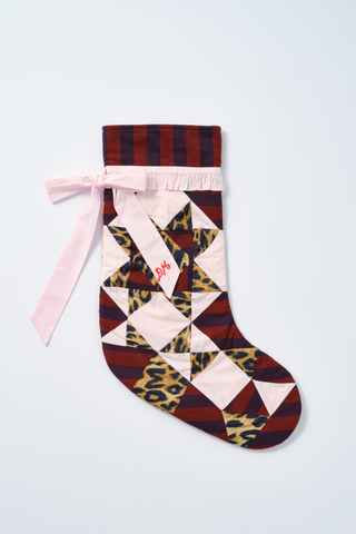 Patchwork Bow Christmas Stocking - Pink, Leopard & Stripe