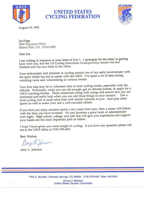 A letter sent to Papp when aged 15