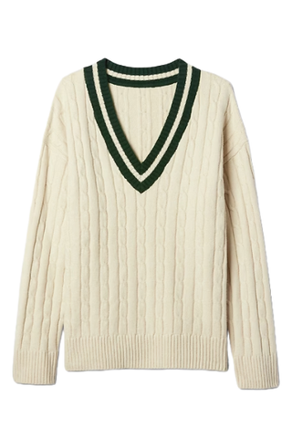 Cashsoft Varsity Cable-Knit Sweater