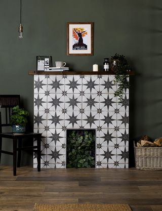 geometric tiled fireplace idea