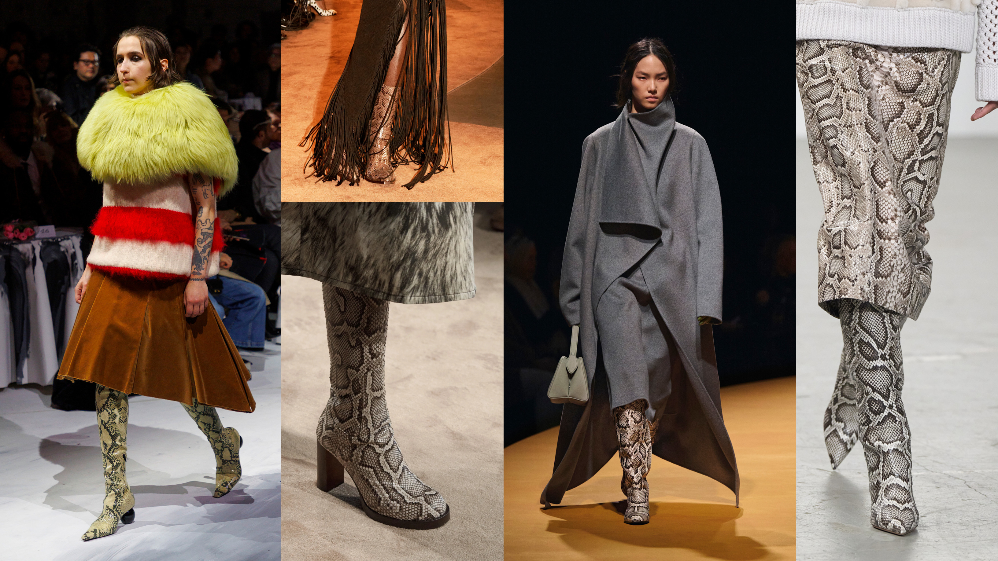 the snakeskin boot trend at Marni, Schiaparelli, Tod&#039;s, Khaite, and Gabriela Hearst Fall 2025 runway