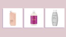 Collage of three of the best shampoo for fine hair and thinning hair featured in this guide from KEVIN.MURPHY, Shea Moisture and Living Proof
